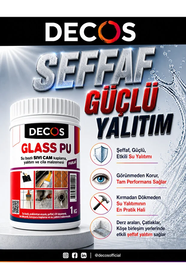 Glass Pu 1 Kg- Şeffaf Güçlü Kokusuz Su Yalıtım Malzemesi 1 Kg